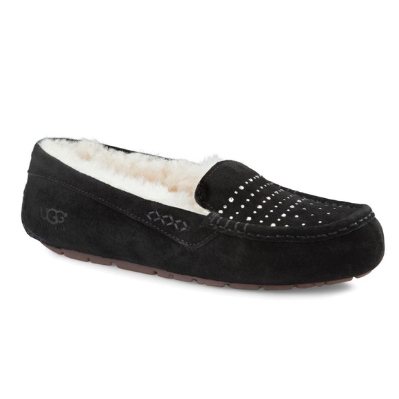 UGG Shoes - Ugg Ansley Studded Swarovski Crystal Rhinestone Black Suede Sheepskin Slipper
